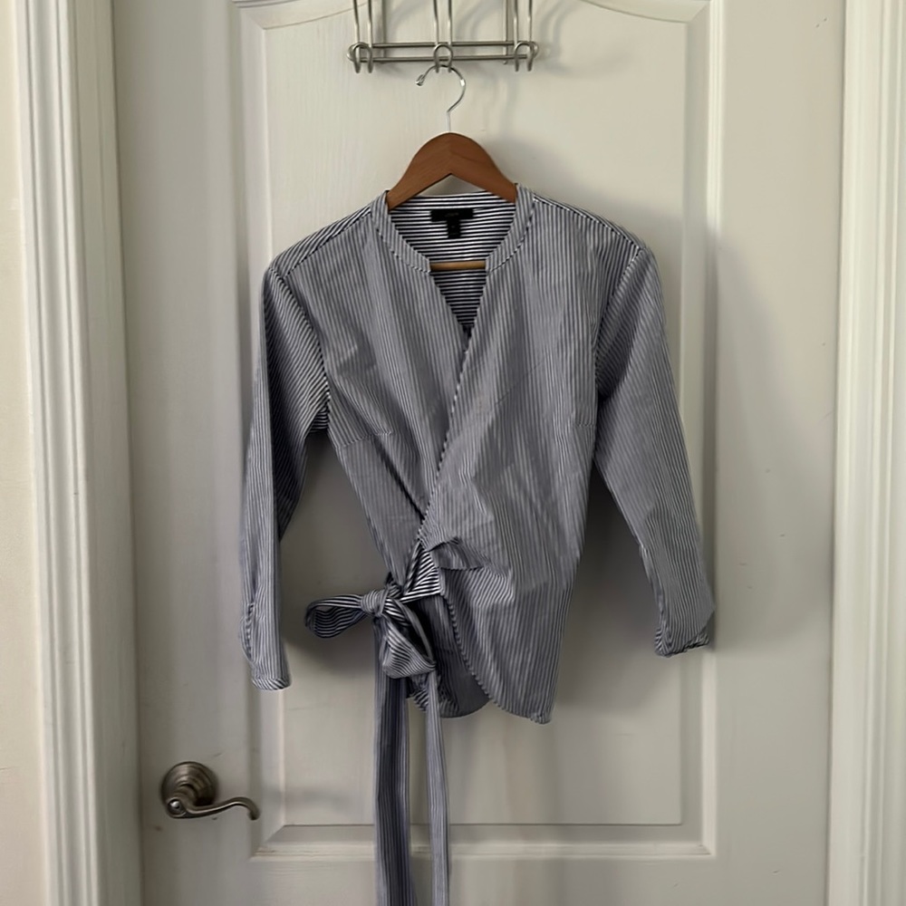 Blue and white tie J Crew blouse